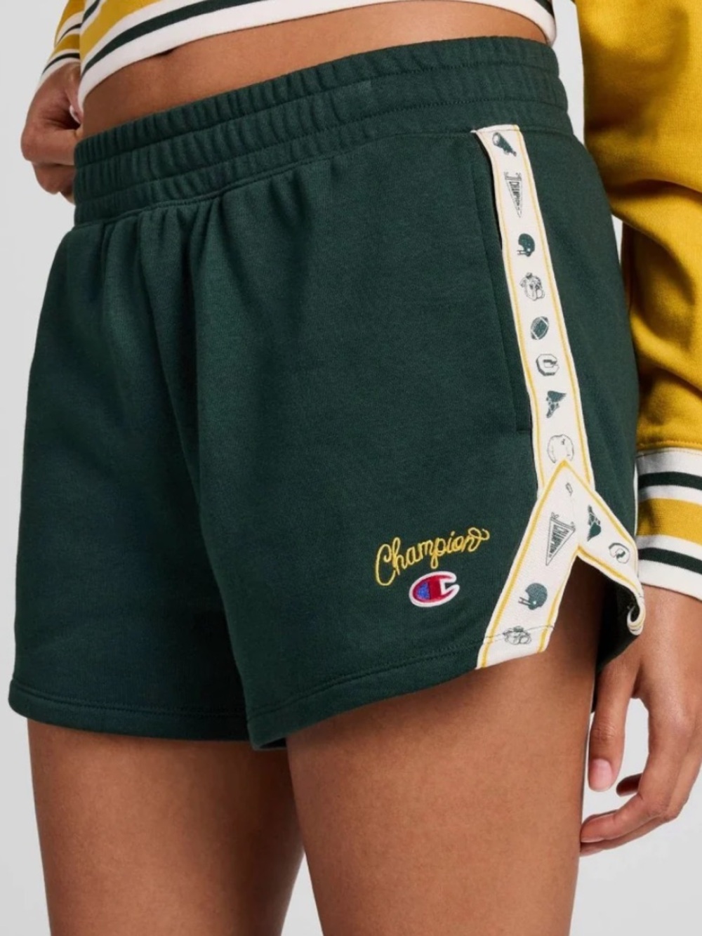 New Champion Women’s Mid Rise Green French Terry Pull On Shorts